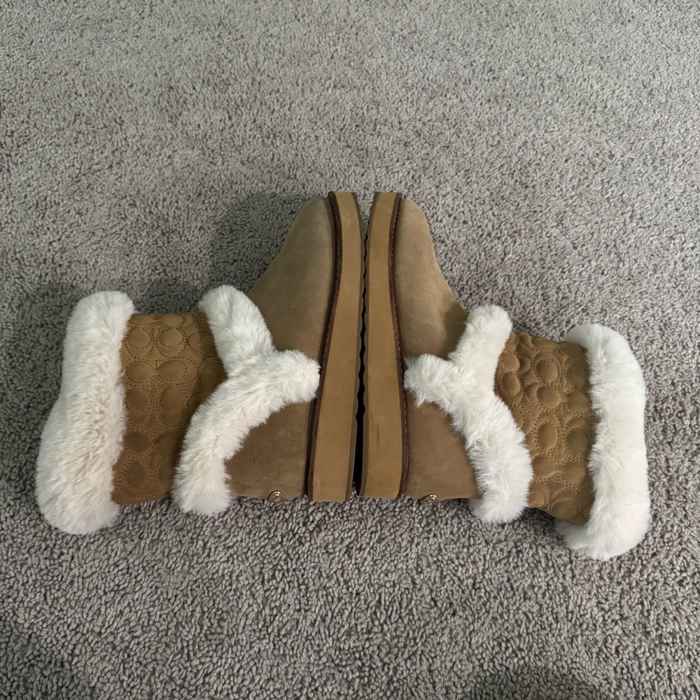 COACH IZZIE Boots Size‎ 9 Signature Midcalf Suede Faux Fur FG4597 - Picture 14 of 15